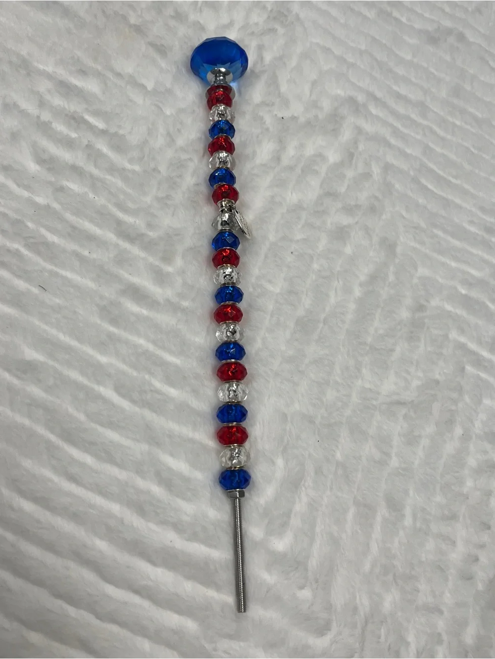 Handmade Fairy Wand Garden Plant Stake Glass Beads Red, White, Blue
